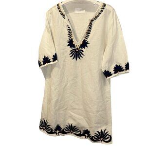 Piper by Townsen white navy blue red embroidered flowers tunic dress L